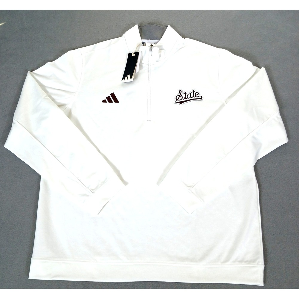 Mississippi State Sweatshirt Pullover Mens XL White Adidas ELVTED 1/4 Zip NCAA